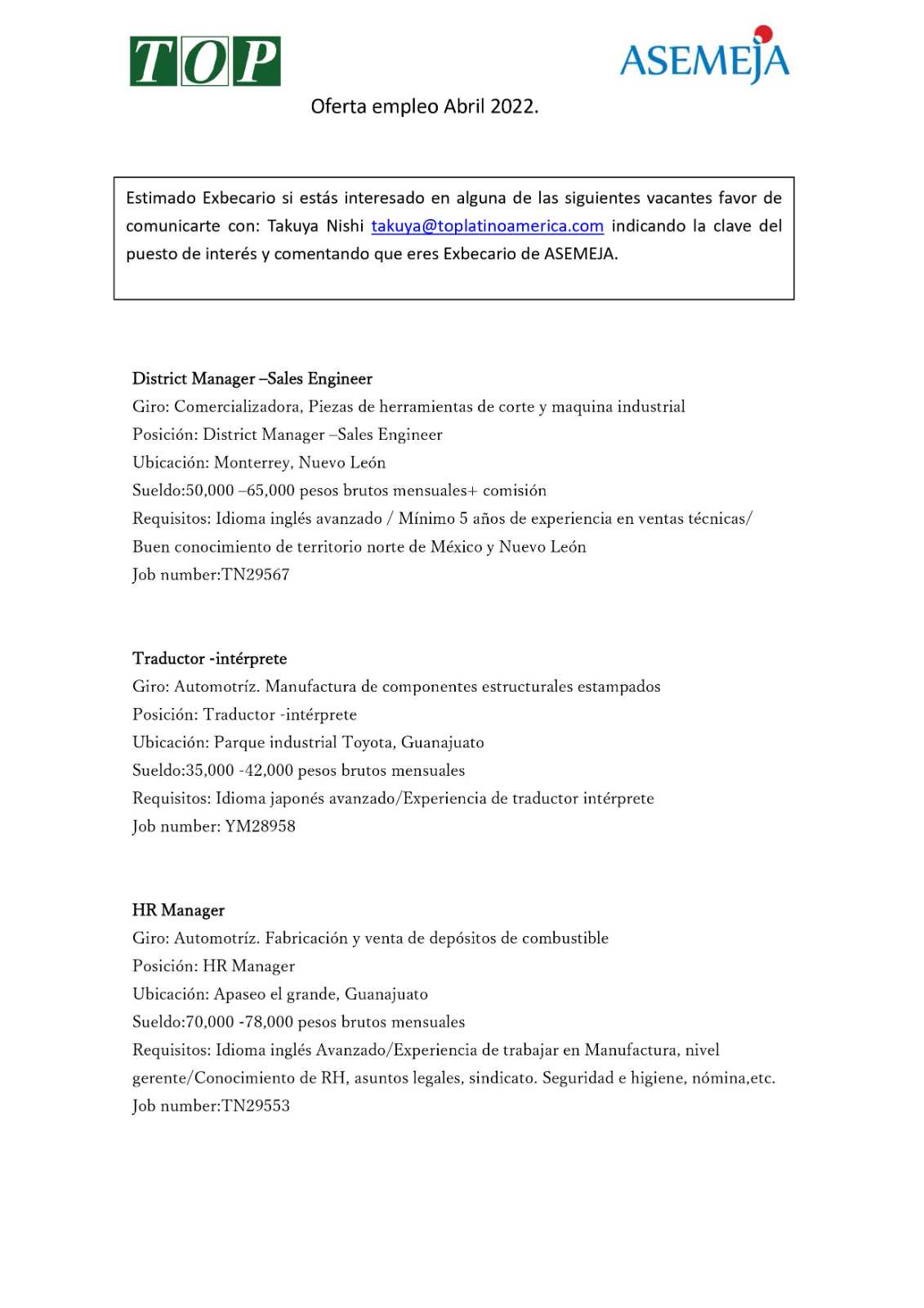 Oferta de Empleo Abril 2022