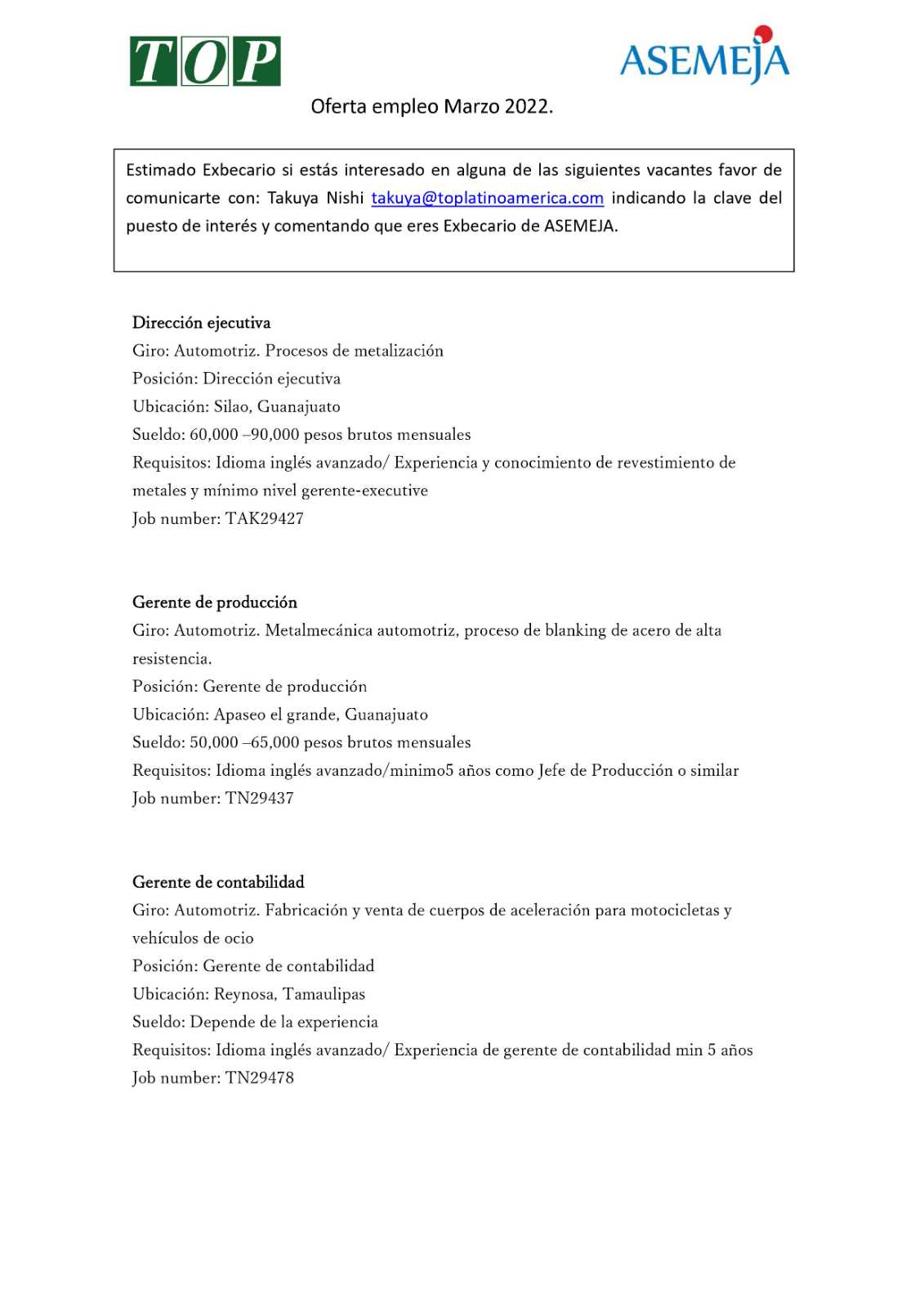 Oferta de Empleo Marzo 2022