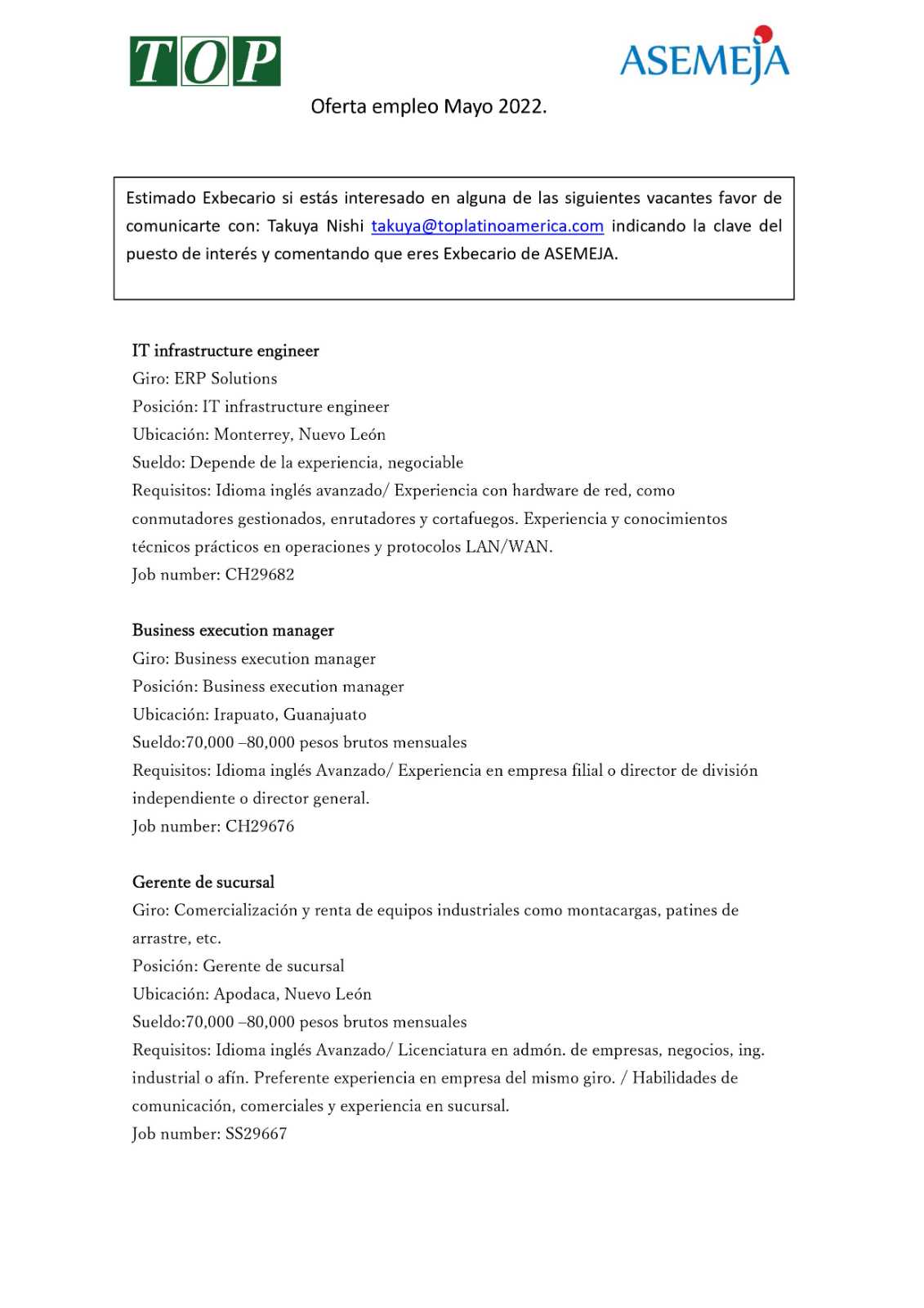 Oferta de Empleo Mayo 2022